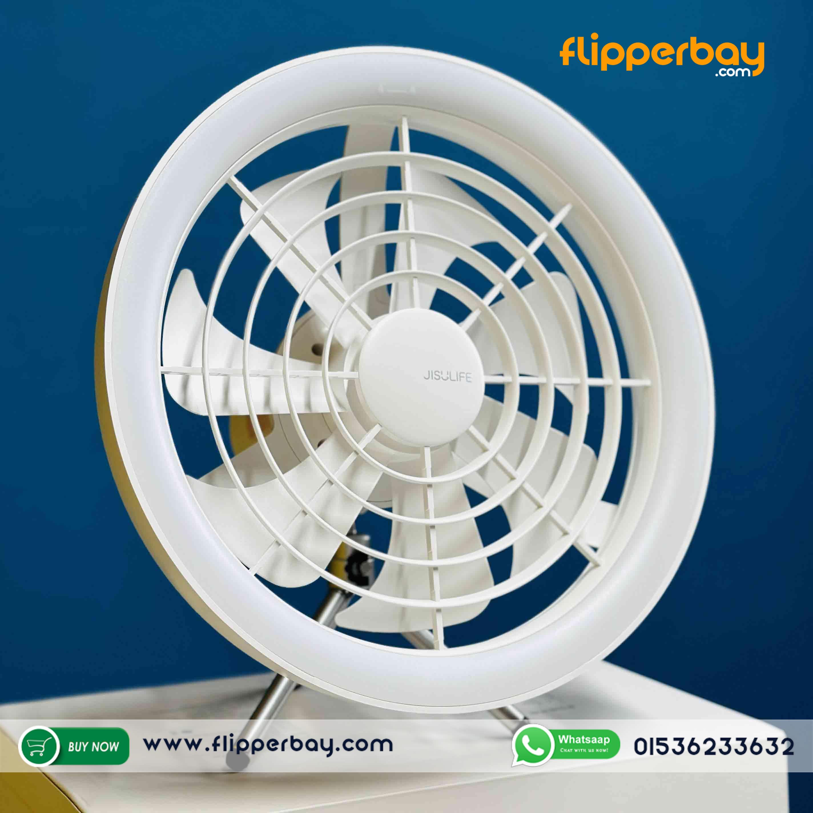 JISULIFE FA17 Rechargeable Outdoor Ceiling Fan with LED Light – Portable, Silent & Long Battery Life